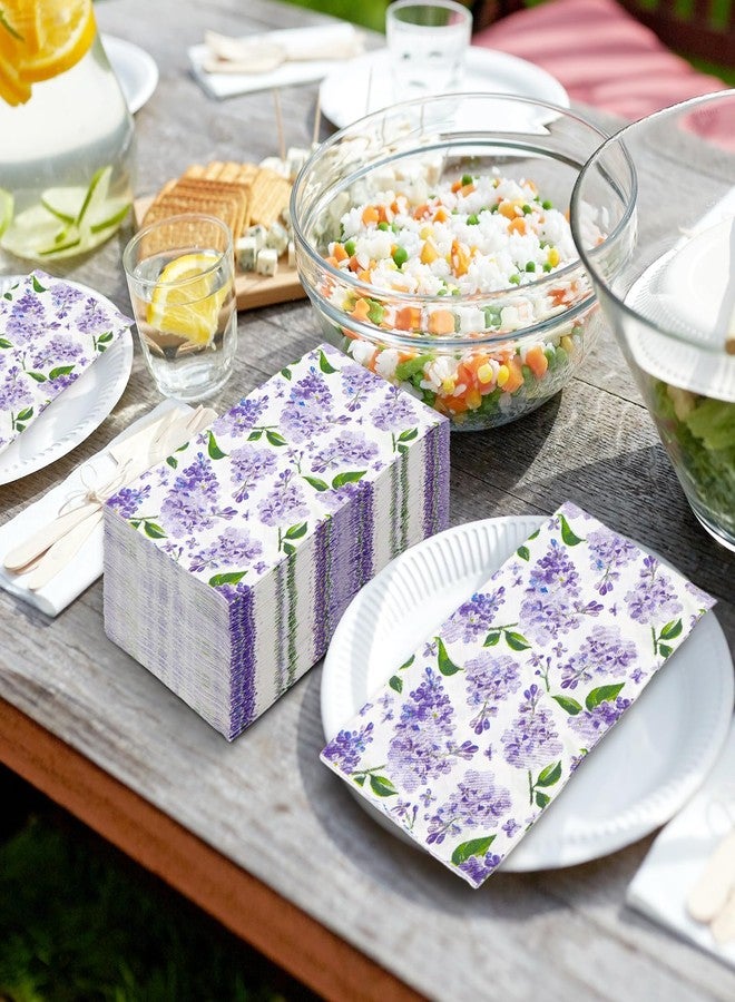 JarThenaAMCS 100Pcs Watercolor Floral Guest Napkins Purple Lilac Flower Disposable Napkins Dinner Hand Towel Paper Napkins For Bathroom Wedding Birthday Party Table Supplies - Image 5